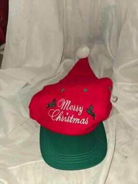 Vtg Merry Christmas Santa SnapBacked Trucker Cap Embroidery Holly Multicolor